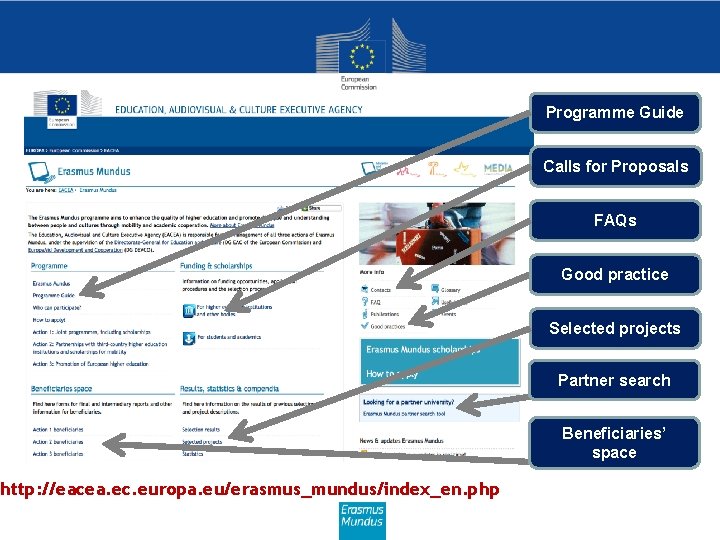 More information Programme Guide http: //eacea. ec. europa. eu/erasmus_mundus/index_en. php Calls for Proposals FAQs