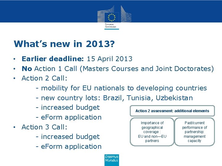 What’s new in 2013? • Earlier deadline: 15 April 2013 • No Action 1