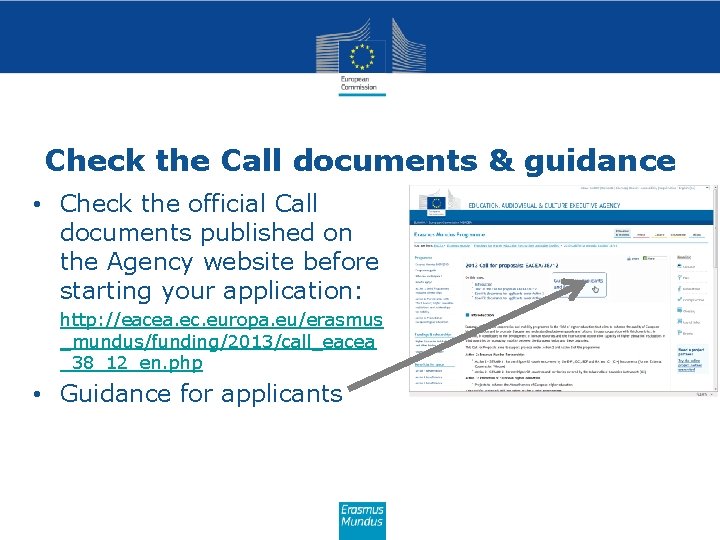Check the Call documents & guidance • Check the official Call documents published on