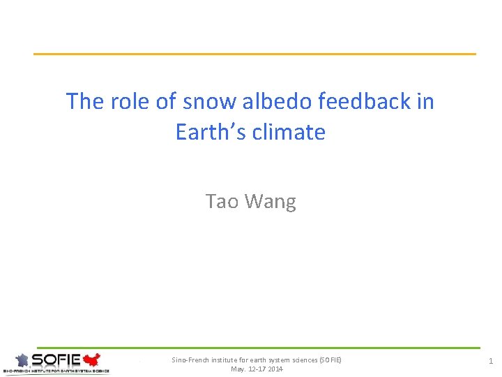 The role of snow albedo feedback in Earth’s climate Tao Wang Sino-French institute for