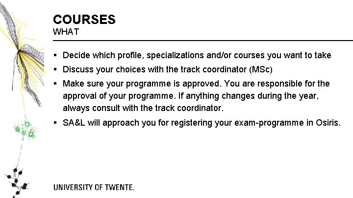 COURSES WHAT § Decide which profile, specializations and/or courses you want to take § COURSES WHAT § Decide which profile, specializations and/or courses you want to take §
