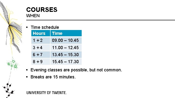 COURSES WHEN § Time schedule Hours Time 1+2 09. 00 – 10. 45 3+4 COURSES WHEN § Time schedule Hours Time 1+2 09. 00 – 10. 45 3+4