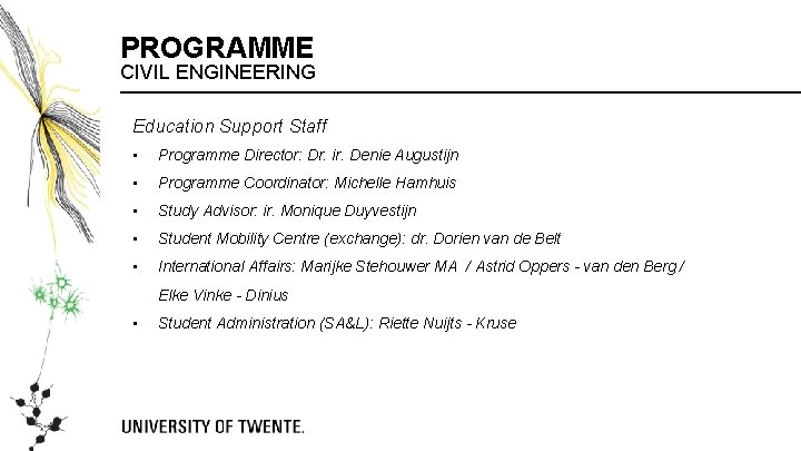 PROGRAMME CIVIL ENGINEERING Education Support Staff • Programme Director: Dr. ir. Denie Augustijn • PROGRAMME CIVIL ENGINEERING Education Support Staff • Programme Director: Dr. ir. Denie Augustijn •