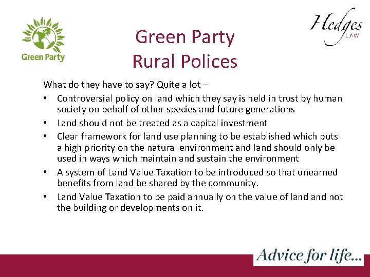 Green Party Rural Polices What do they have to say? Quite a lot –