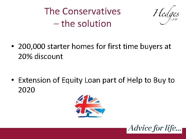 The Conservatives – the solution • 200, 000 starter homes for first time buyers