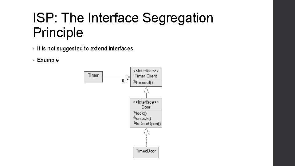 ISP: The Interface Segregation Principle • It is not suggested to extend interfaces. •
