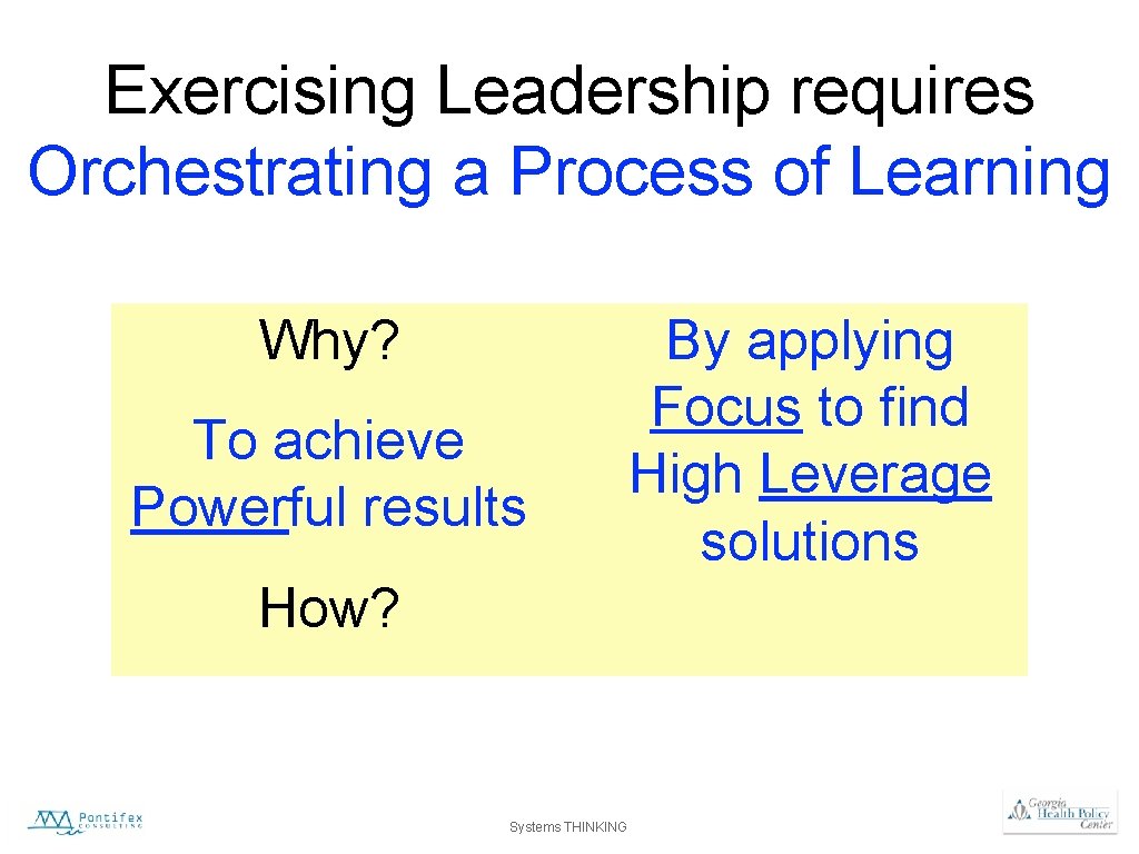 Exercising Leadership requires Orchestrating a Process of Learning Why? To achieve Powerful results How?