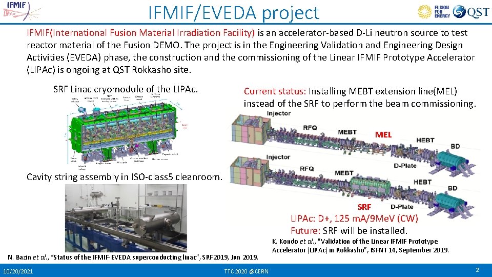 IFMIF/EVEDA project IFMIF(International Fusion Material Irradiation Facility) is an accelerator-based D-Li neutron source to