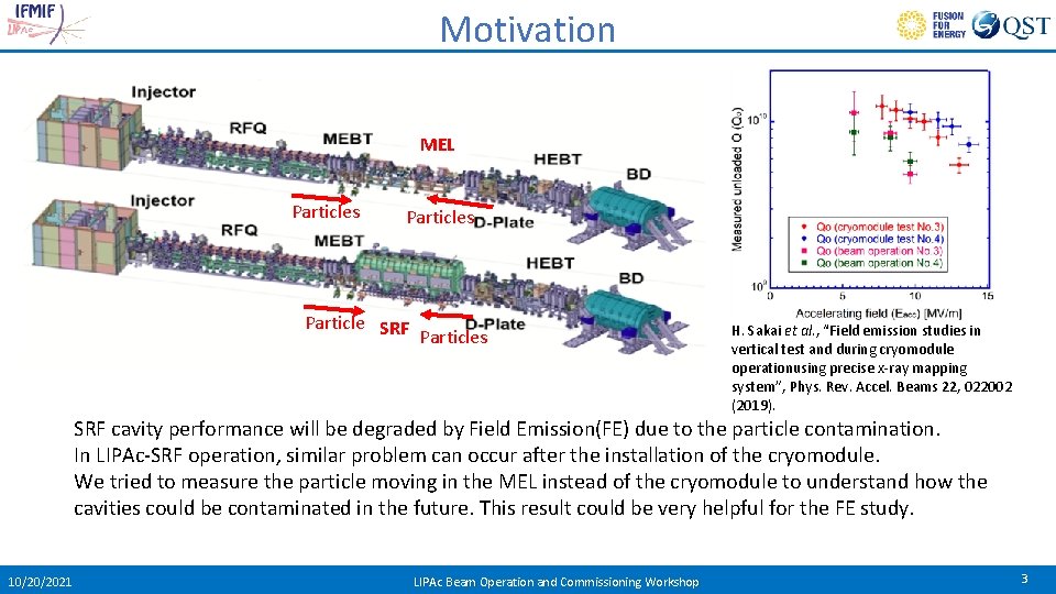 Motivation MEL Particles Particle SRF Particles H. Sakai et al. , “Field emission studies