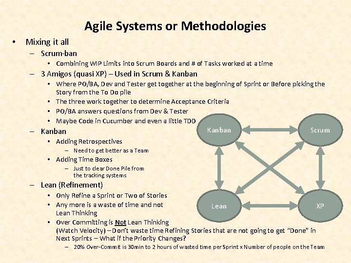 Agile Systems or Methodologies • Mixing it all – Scrum-ban • Combining WIP Limits
