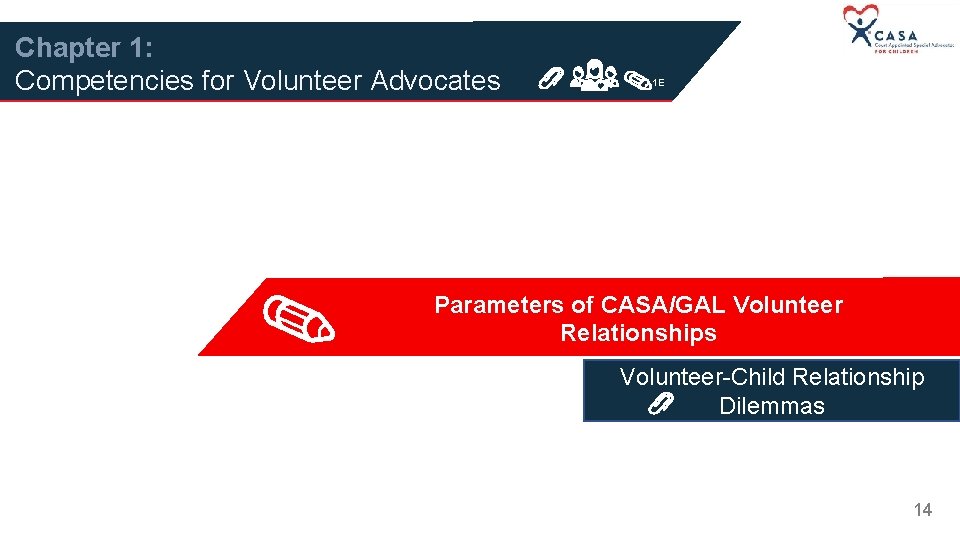 Chapter 1: Competencies for Volunteer Advocates 1 E Parameters of CASA/GAL Volunteer Relationships Volunteer-Child