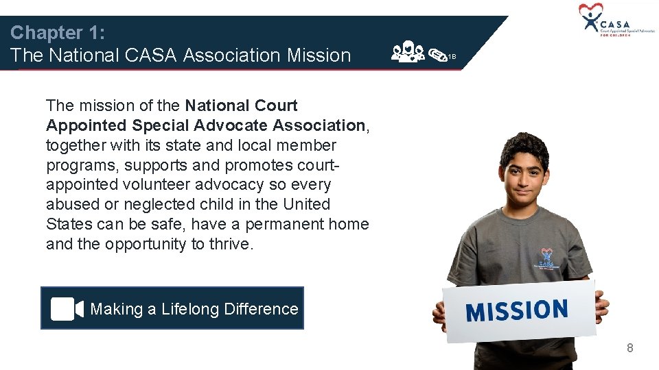 Chapter 1: The National CASA Association Mission 1 B The mission of the National