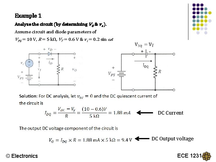 Example 1 Analyze the circuit (by determining VO & vo ). Assume circuit and