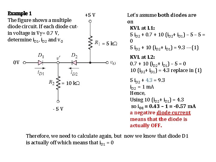 Example 1 The figure shows a multiple diode circuit. If each diode cutin voltage
