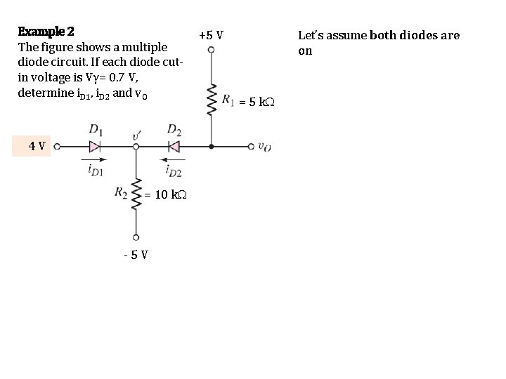 Example 2 The figure shows a multiple diode circuit. If each diode cutin voltage