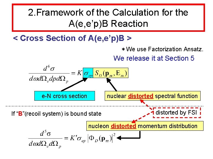 2. Framework of the Calculation for the A(e, e’p)B Reaction < Cross Section of
