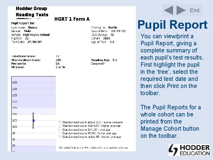 End Pupil Report You can view/print a Pupil Report, giving a complete summary of