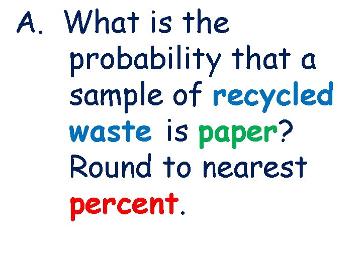 A. What is the probability that a sample of recycled waste is paper? Round