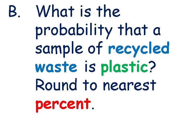 B. What is the probability that a sample of recycled waste is plastic? Round