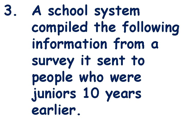 3. A school system compiled the following information from a survey it sent to