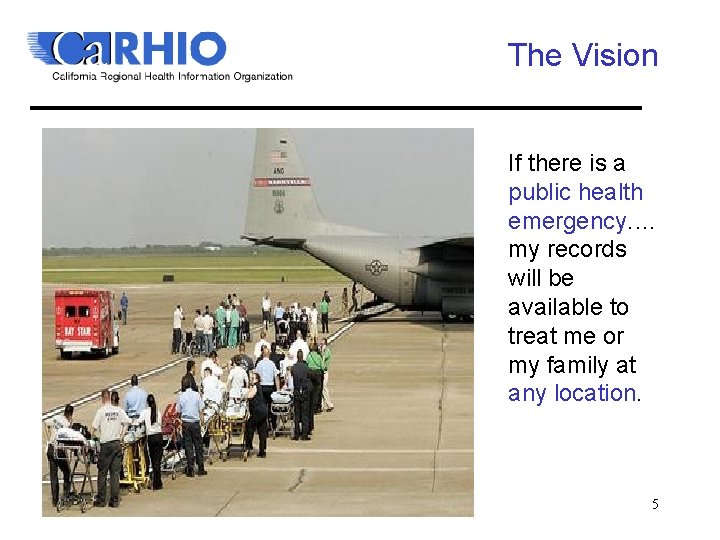 The Vision • If there is a public health emergency. … my records will