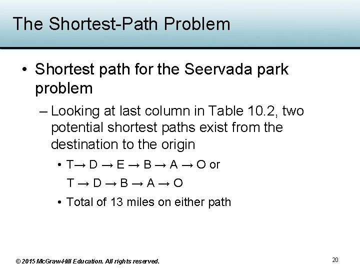 The Shortest-Path Problem • Shortest path for the Seervada park problem – Looking at The Shortest-Path Problem • Shortest path for the Seervada park problem – Looking at