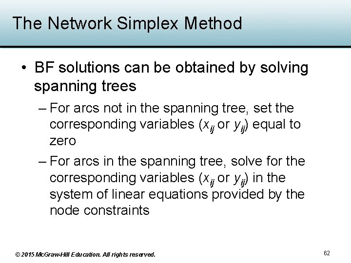 The Network Simplex Method • BF solutions can be obtained by solving spanning trees The Network Simplex Method • BF solutions can be obtained by solving spanning trees