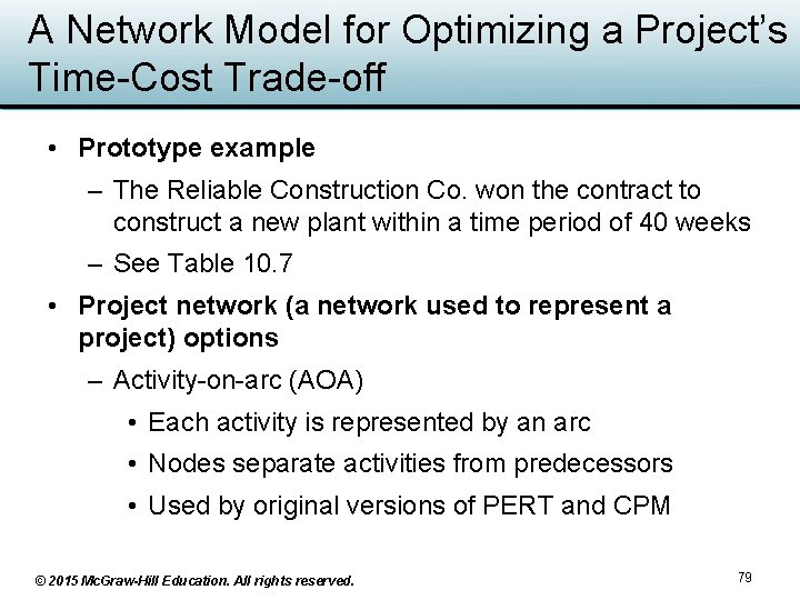 A Network Model for Optimizing a Project’s Time-Cost Trade-off • Prototype example – The A Network Model for Optimizing a Project’s Time-Cost Trade-off • Prototype example – The