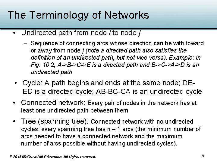 The Terminology of Networks • Undirected path from node i to node j – The Terminology of Networks • Undirected path from node i to node j –