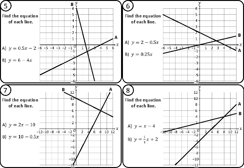 5 6 B Find the equation of each line. B A A 7 Find