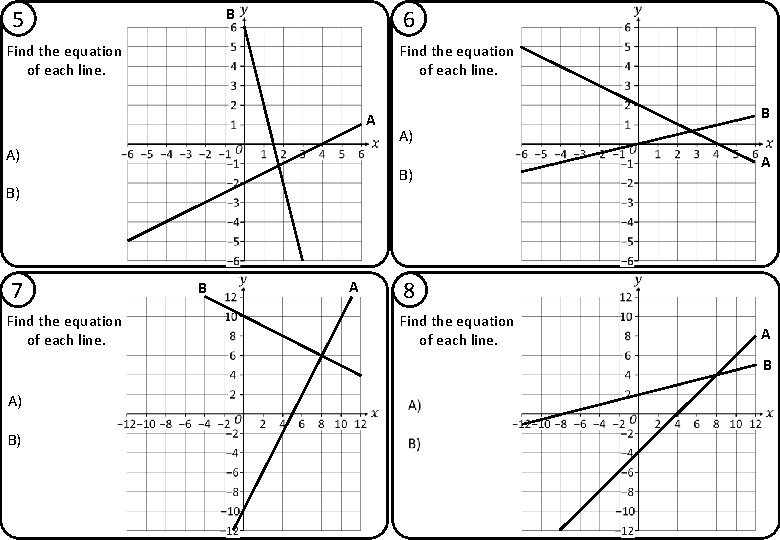 5 6 B Find the equation of each line. A A) Find the equation