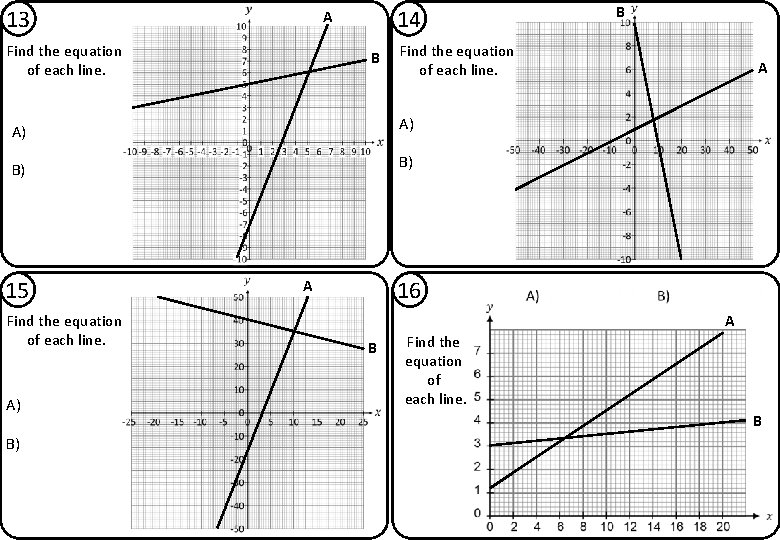 13 14 A Find the equation of each line. B A) B) A B)