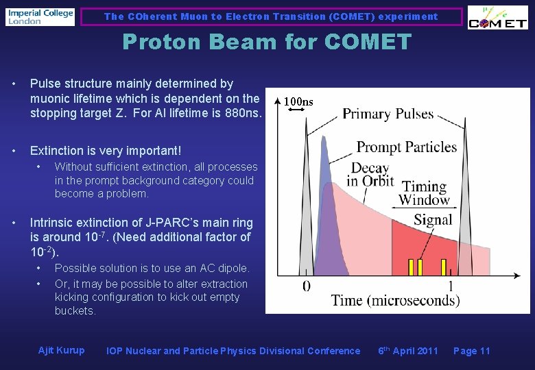 The COherent Muon to Electron Transition (COMET) experiment Proton Beam for COMET • •