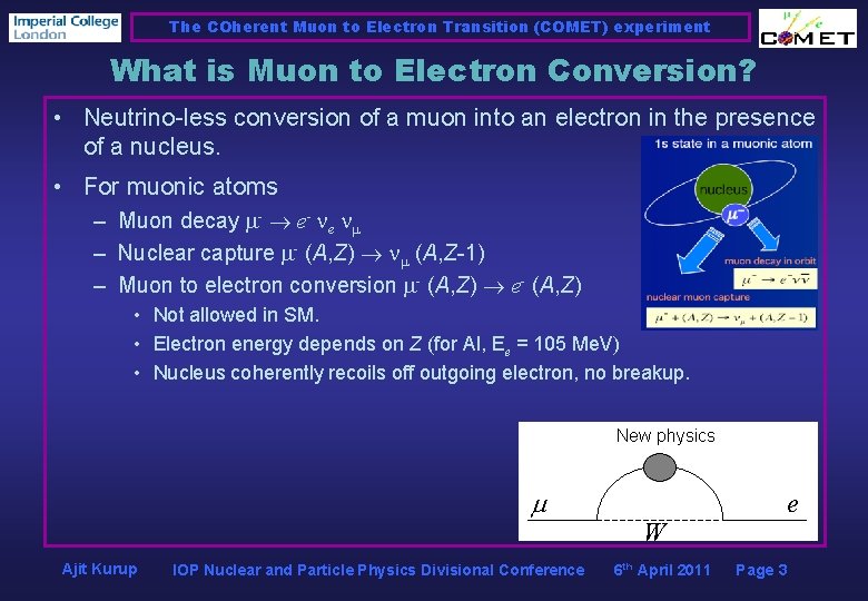The COherent Muon to Electron Transition (COMET) experiment What is Muon to Electron Conversion?
