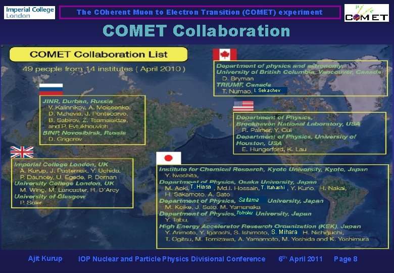 The COherent Muon to Electron Transition (COMET) experiment COMET Collaboration I. Sekachev T. Hiasa