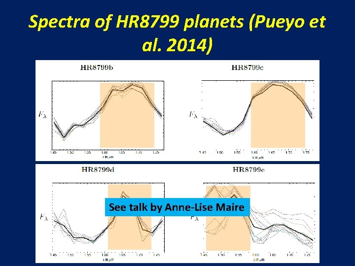 Spectra of HR 8799 planets (Pueyo et al. 2014) See talk by Anne-Lise Maire