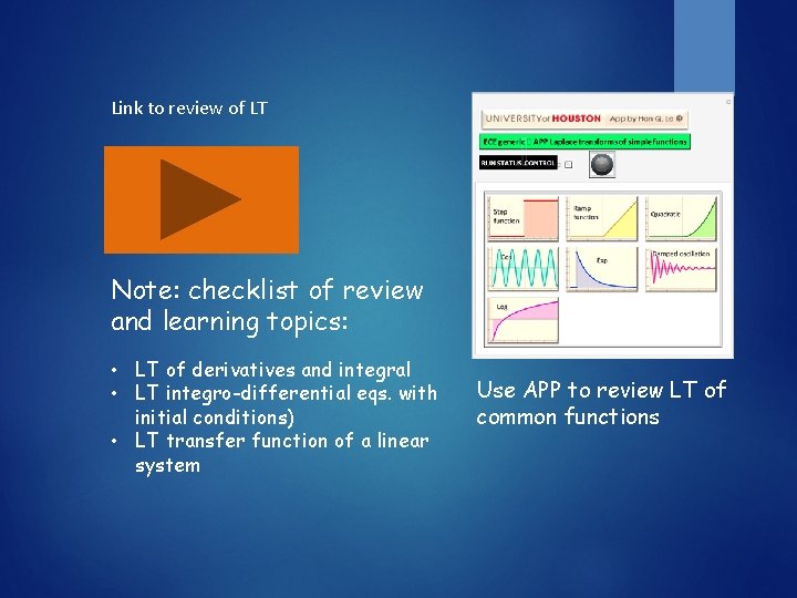 Link to review of LT Note: checklist of review and learning topics: • LT