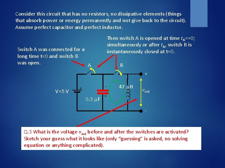 Consider this circuit that has no resistors, no dissipative elements (things that absorb power