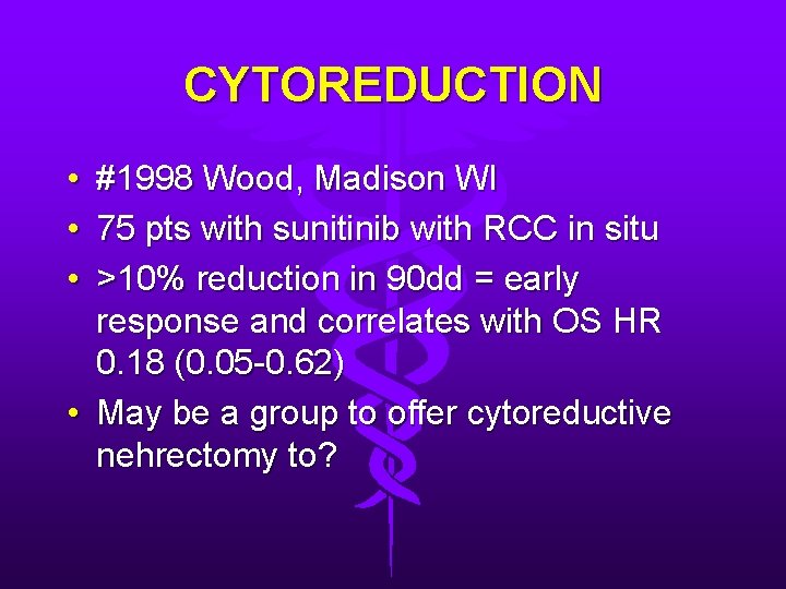 CYTOREDUCTION • #1998 Wood, Madison WI • 75 pts with sunitinib with RCC in