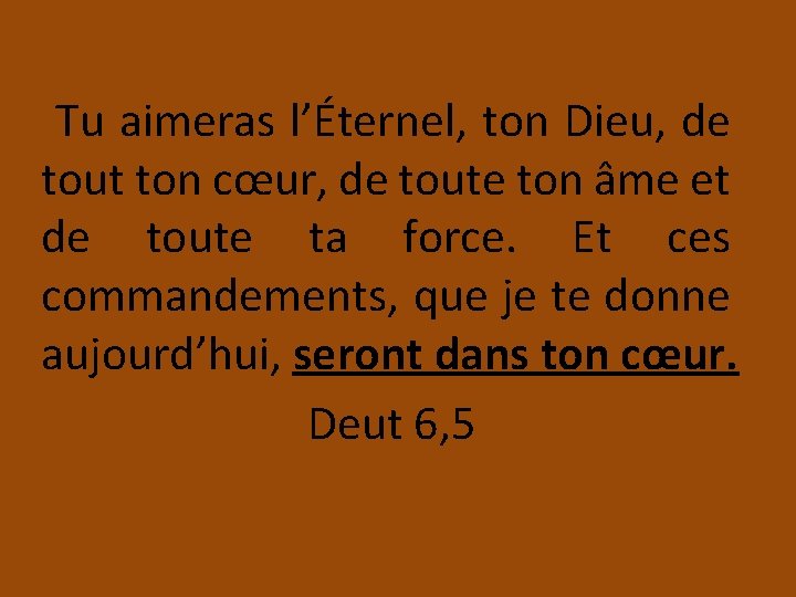 Tu aimeras l’Éternel, ton Dieu, de tout ton cœur, de toute ton âme et