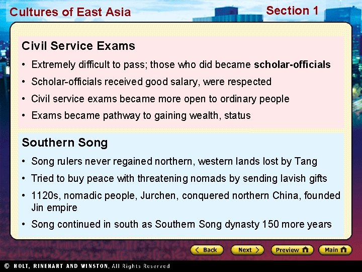 Cultures of East Asia Section 1 Civil Service Exams • Extremely difficult to pass;