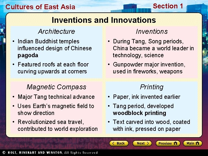 Cultures of East Asia Section 1 Inventions and Innovations Architecture Inventions • Indian Buddhist