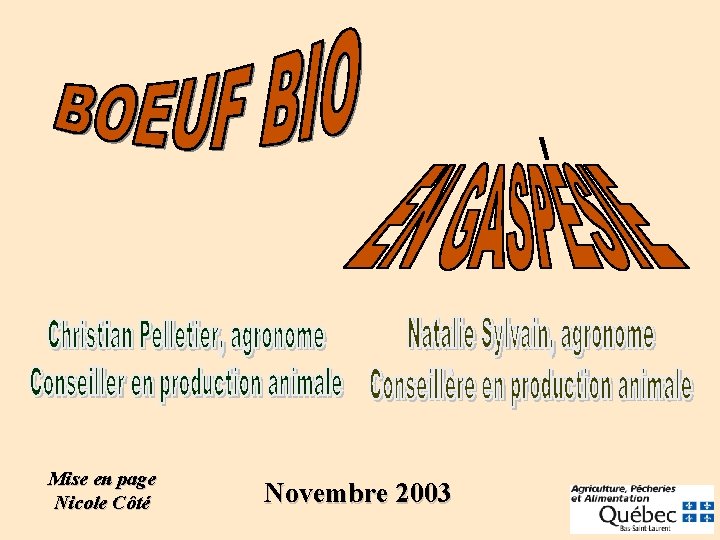 Mise en page Nicole Côté Novembre 2003 