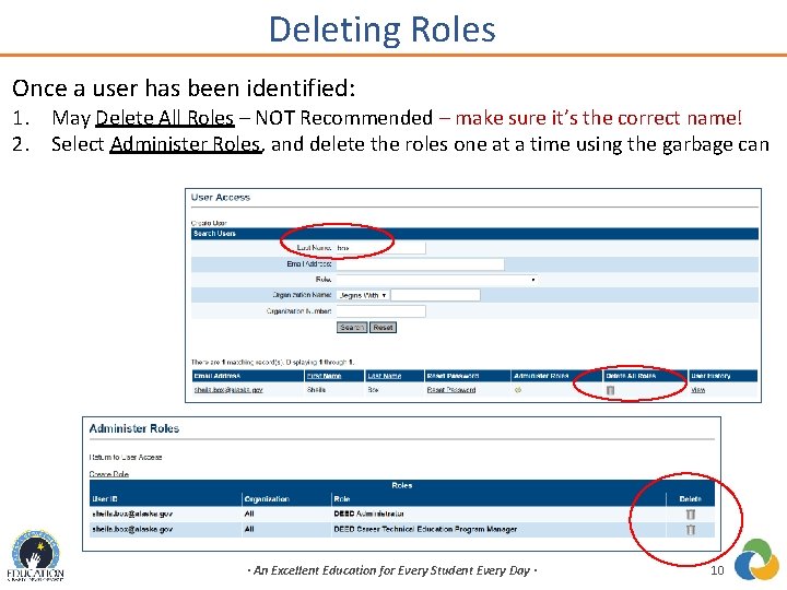 Deleting Roles Once a user has been identified: 1. May Delete All Roles –