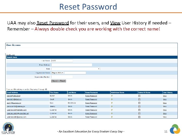 Reset Password UAA may also Reset Password for their users, and View User History Reset Password UAA may also Reset Password for their users, and View User History