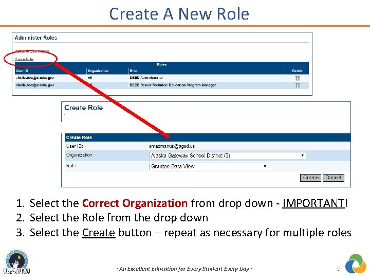 Create A New Role 1. Select the Correct Organization from drop down - IMPORTANT!