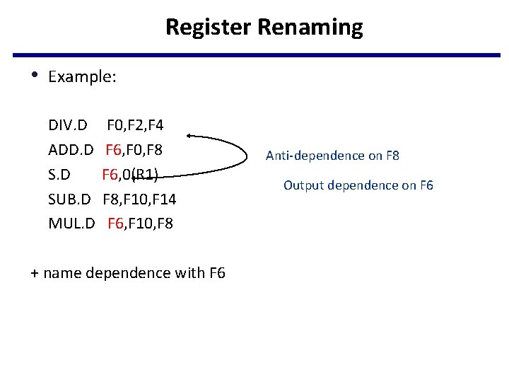 Register Renaming • Example: DIV. D ADD. D SUB. D MUL. D F 0,