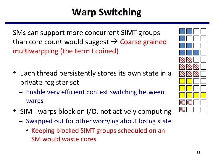 Warp Switching SMs can support more concurrent SIMT groups than core count would suggest
