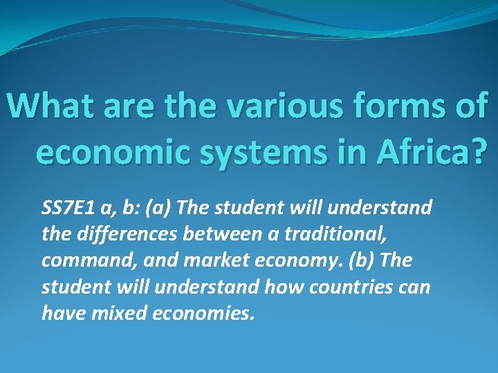What are the various forms of economic systems in Africa? SS 7 E 1