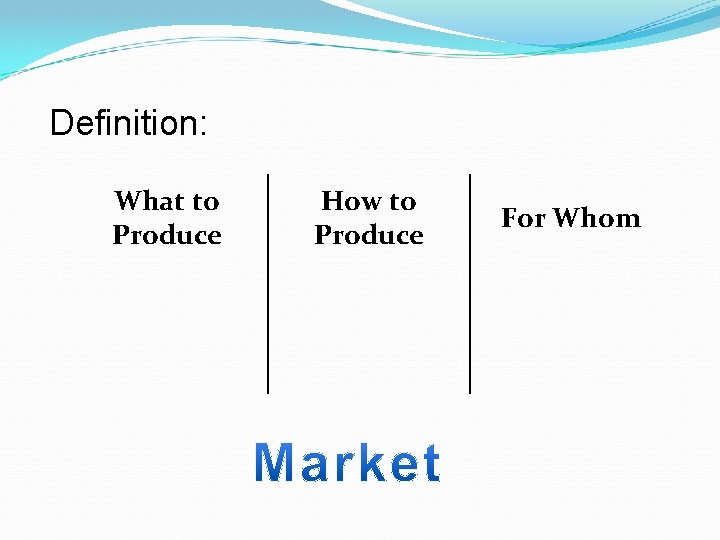 Definition: What to Produce How to Produce For Whom 